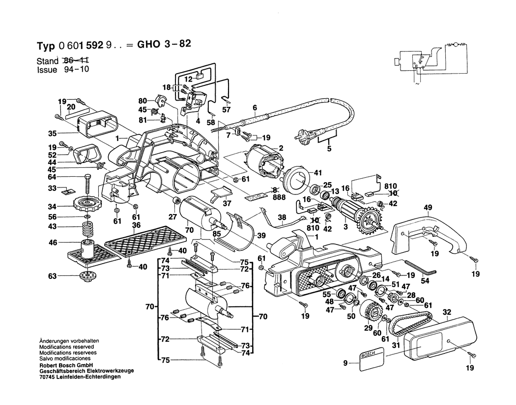 Bosch GHO 3-82 / 0601592942 / GB 240 Volt Spare Parts