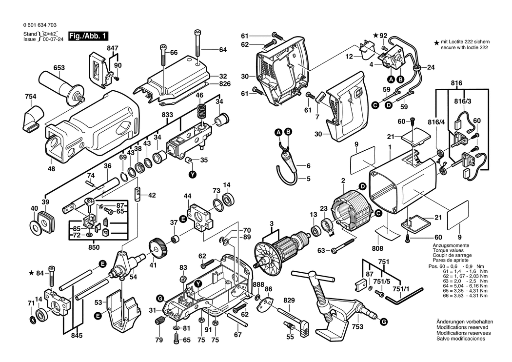 Bosch GSA 1100 PE / 0601634703 / EU 230 Volt Spare Parts