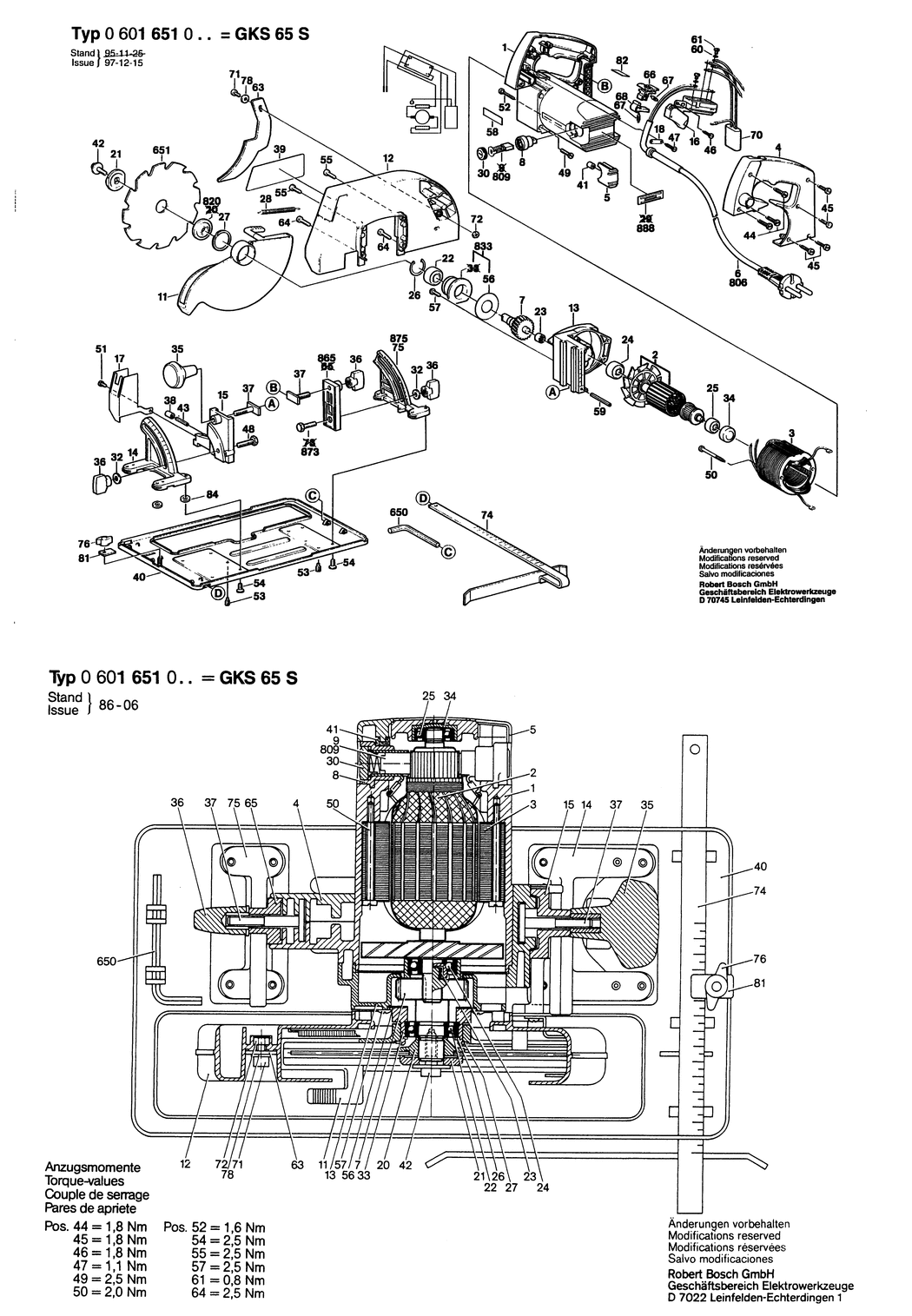 Bosch GKS 65 S / 0601651050 / I 220 Volt Spare Parts