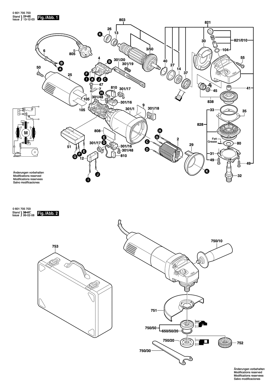 Bosch GWS 14-125 CE / 0601705732 / CH 230 Volt Spare Parts