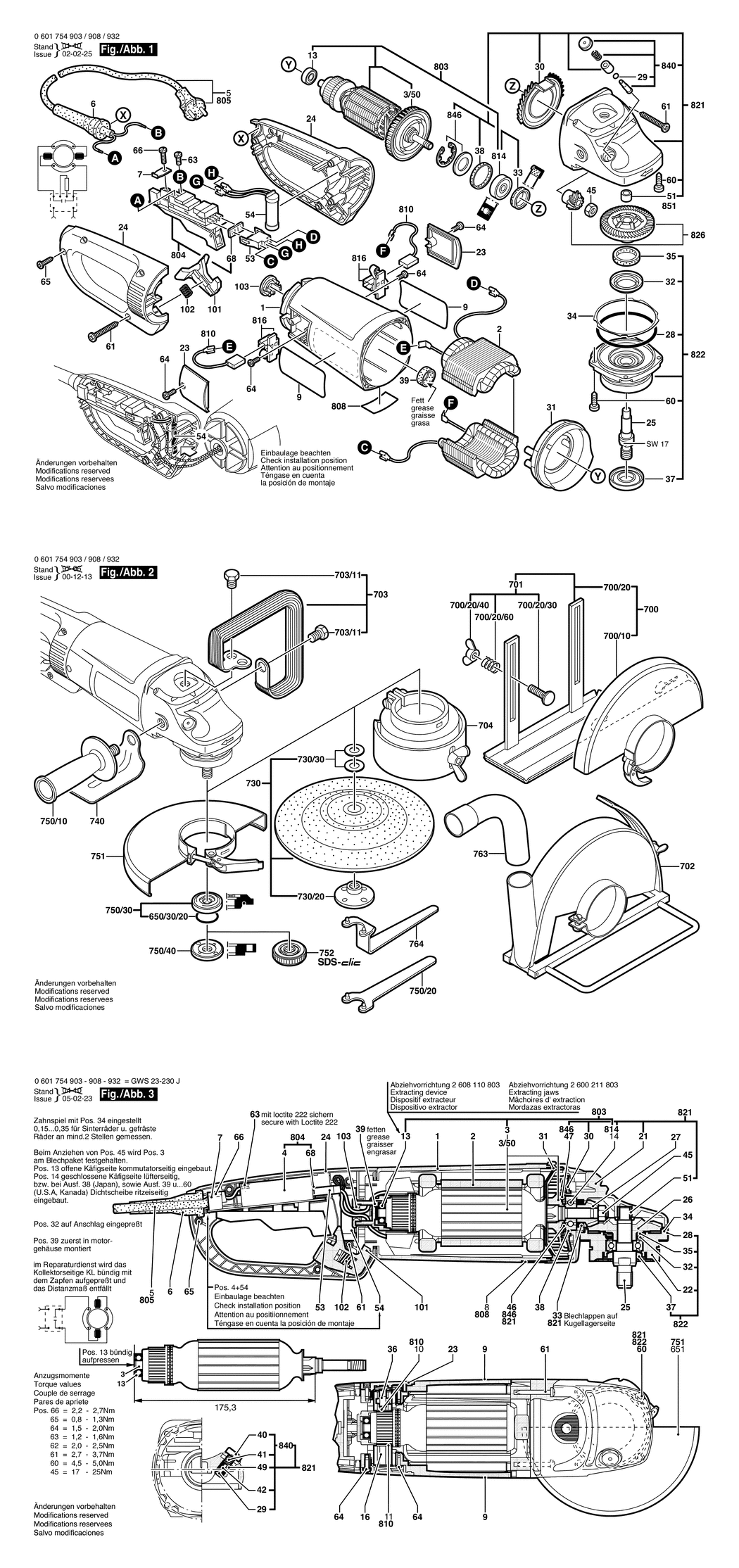 Bosch GWS 23-230 J / 0601754932 / CH 230 Volt Spare Parts