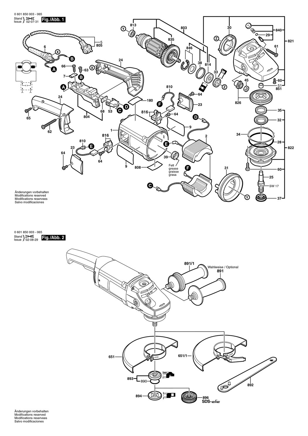 Bosch GWS 20-230 H / 0601850050 / I 230 Volt Spare Parts