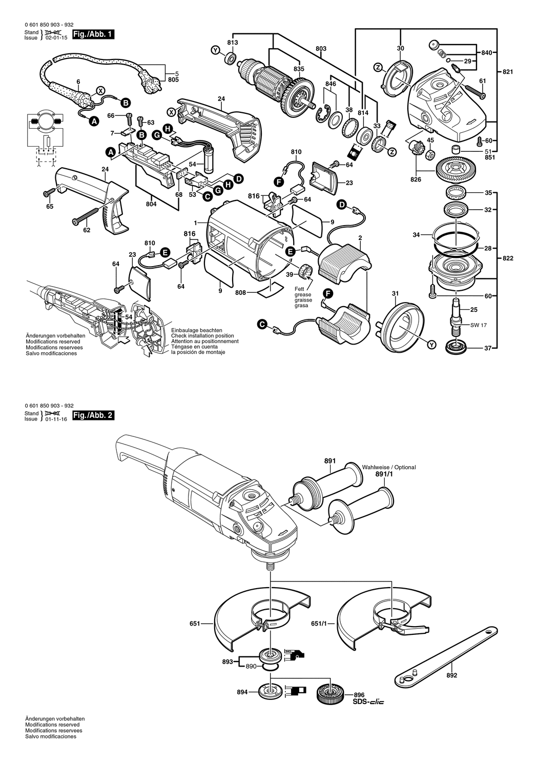 Bosch GWS 2000-23 JH / 0601850922 / EU 230 Volt Spare Parts