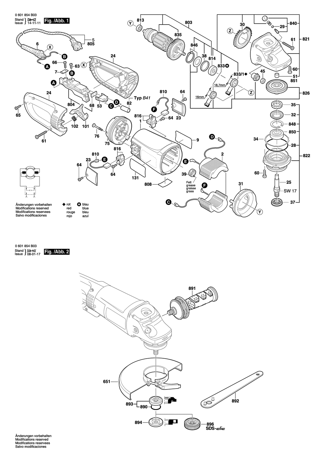Bosch GWS 24-230 BV / 0601854B41 / GB 110 Volt Spare Parts