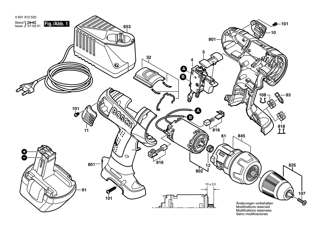 Bosch GSR 12 VE-2 / 0601912520 / EU 12 Volt Spare Parts