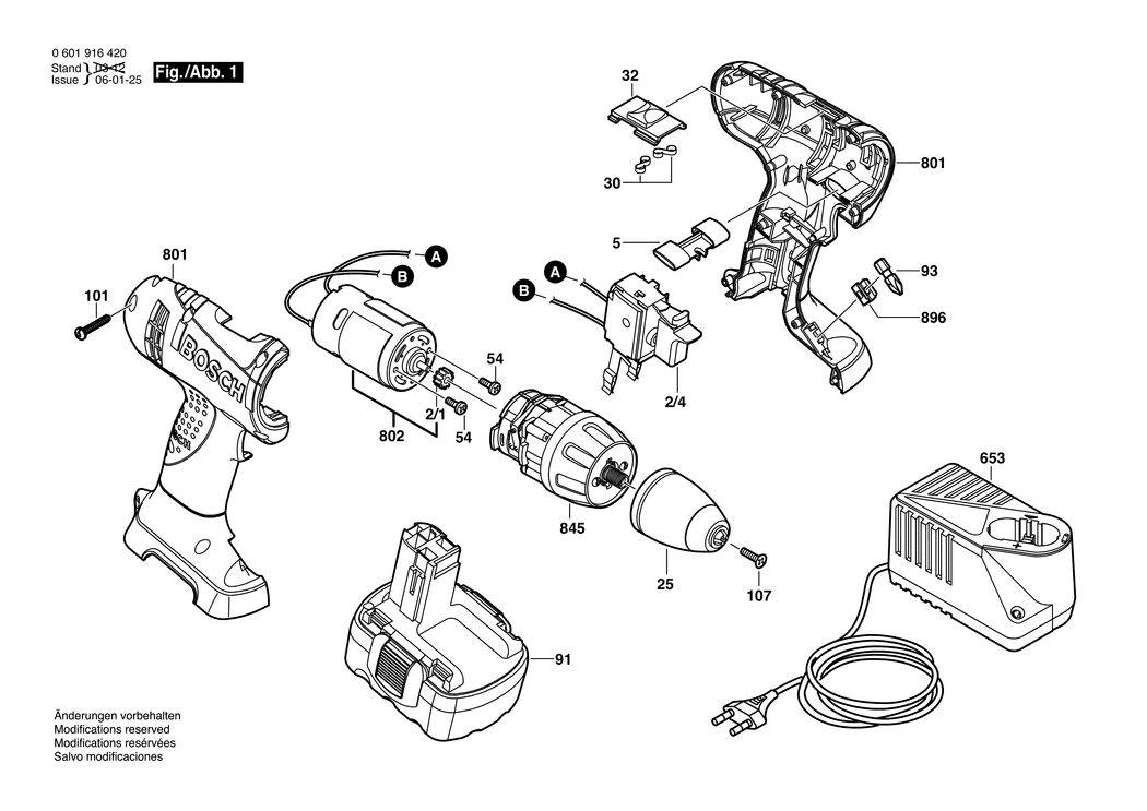 Bosch GSR 14.4 V / 0601916430 / EU 14.4 Volt Spare Parts