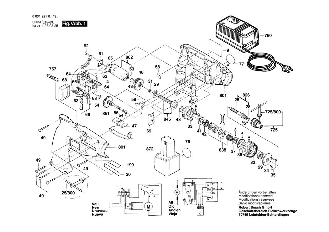 Bosch GSR 9.6 VES / 0601921966 / EU 9.6 Volt Spare Parts