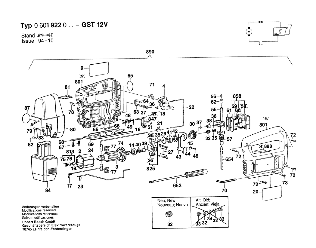 Bosch GST 12 V / 0601922020 / EU 12 Volt Spare Parts