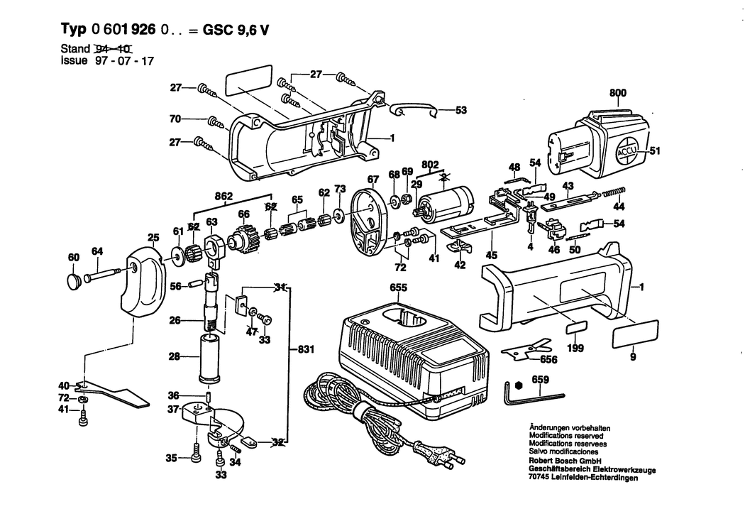 Bosch GSC 9.6 V / 0601926042 / GB 9.6 Volt Spare Parts