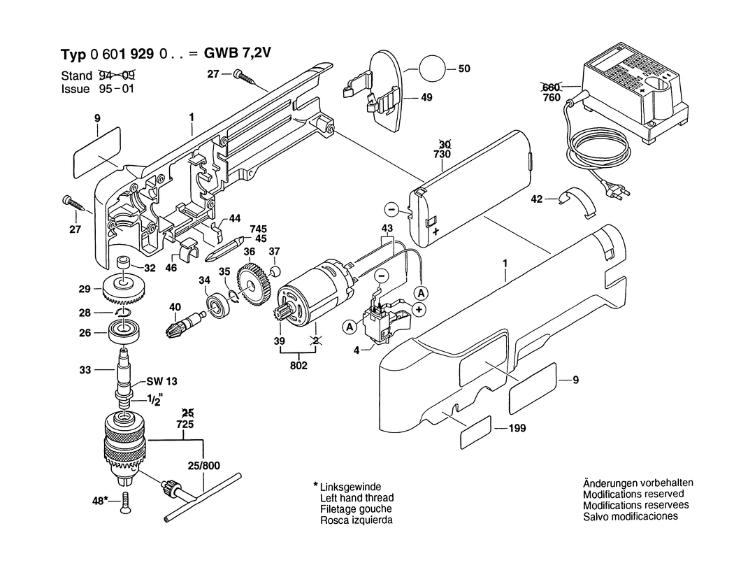 Bosch GWB 7.2 V / 0601929042 / GB 7.2 Volt Spare Parts