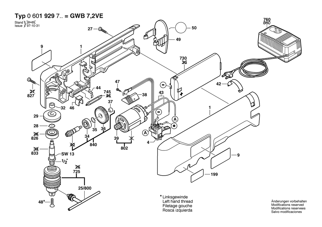Bosch GWB 7.2 VE / 0601929742 / GB 7.2 Volt Spare Parts