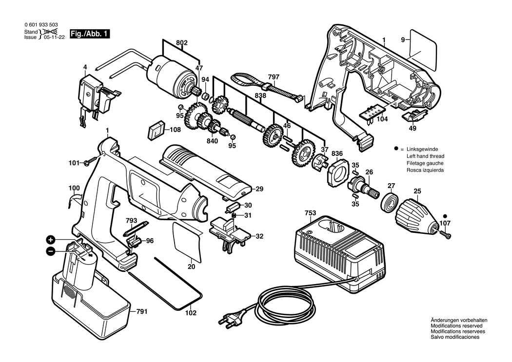 Bosch GBM 12 VES-3 / 0601933580 / EU 12 Volt Spare Parts