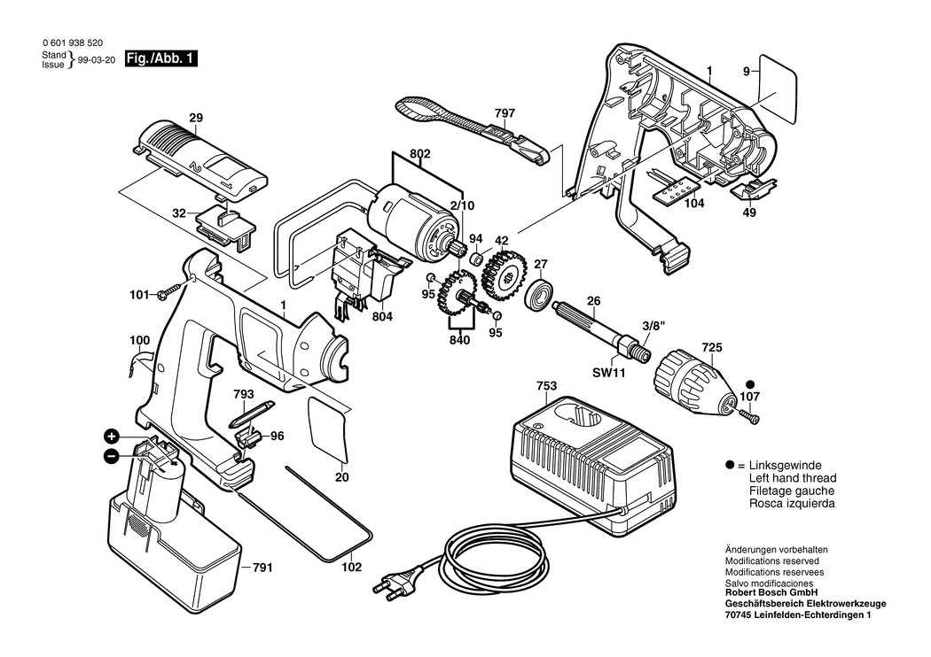 Bosch GBM 12 VES-2 / 0601938558 / EU 12 Volt Spare Parts