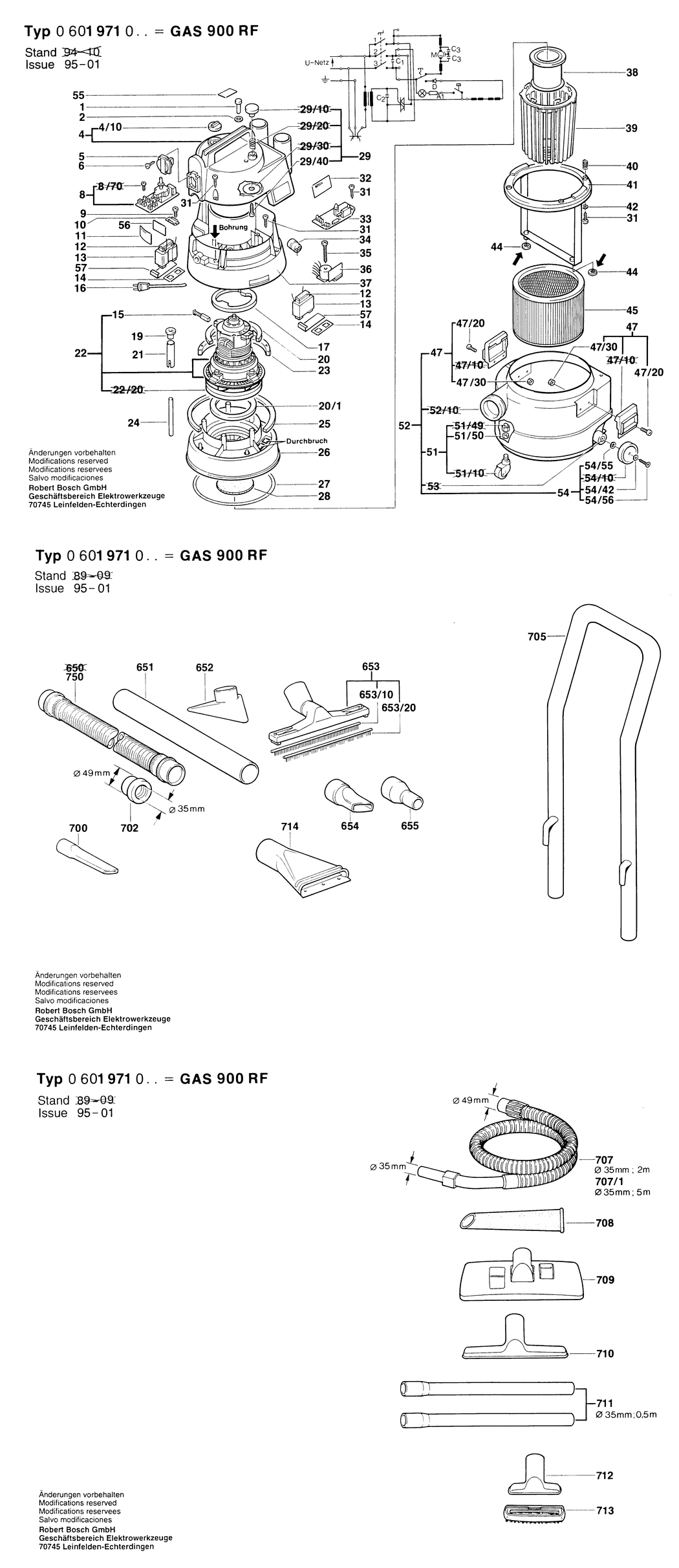 Bosch GAS 900 RF / 0601971032 / CH 220 Volt Spare Parts