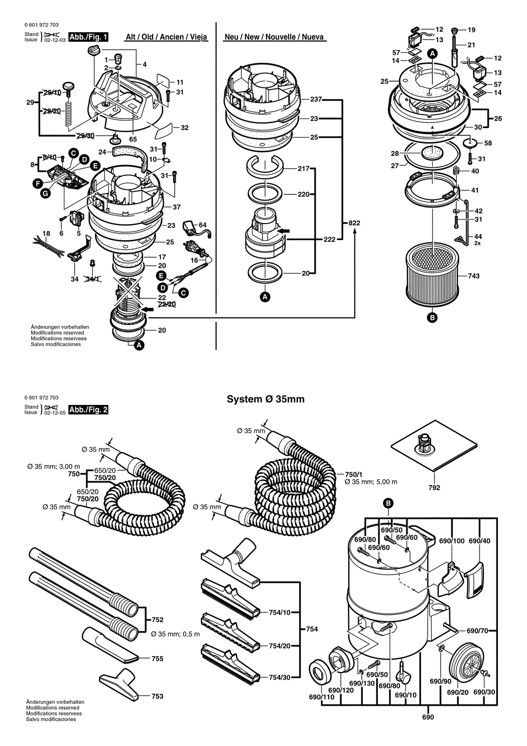 Bosch GAS 10-50 RFH / 0601972732 / CH 230 Volt Spare Parts