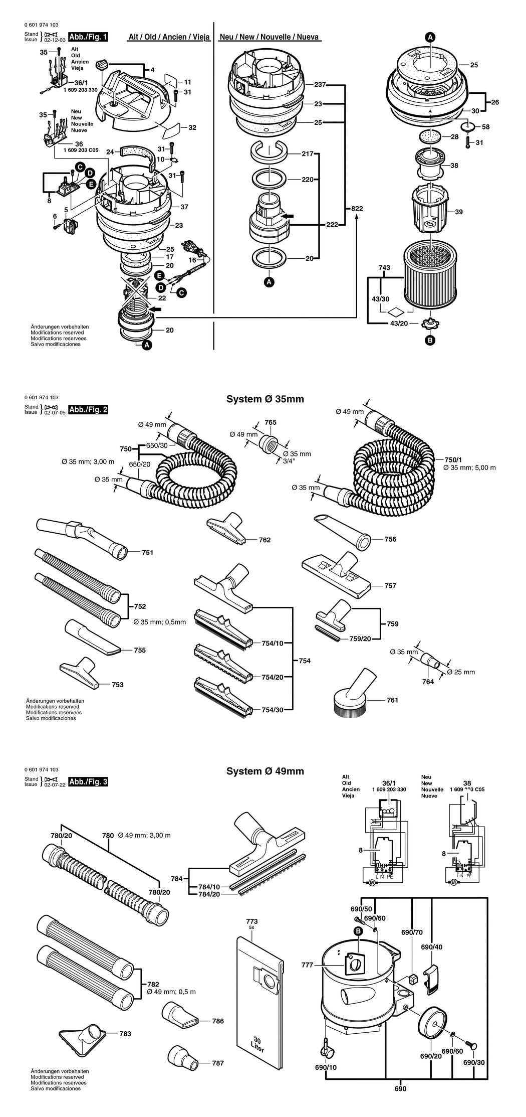 Bosch GAS 12-30 F / 0601974103 / EU 230 Volt Spare Parts