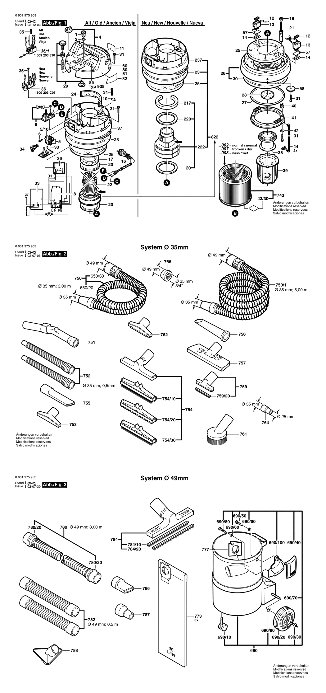 Bosch GAS 12-50 RF / 0601975948 / F 230 Volt Spare Parts