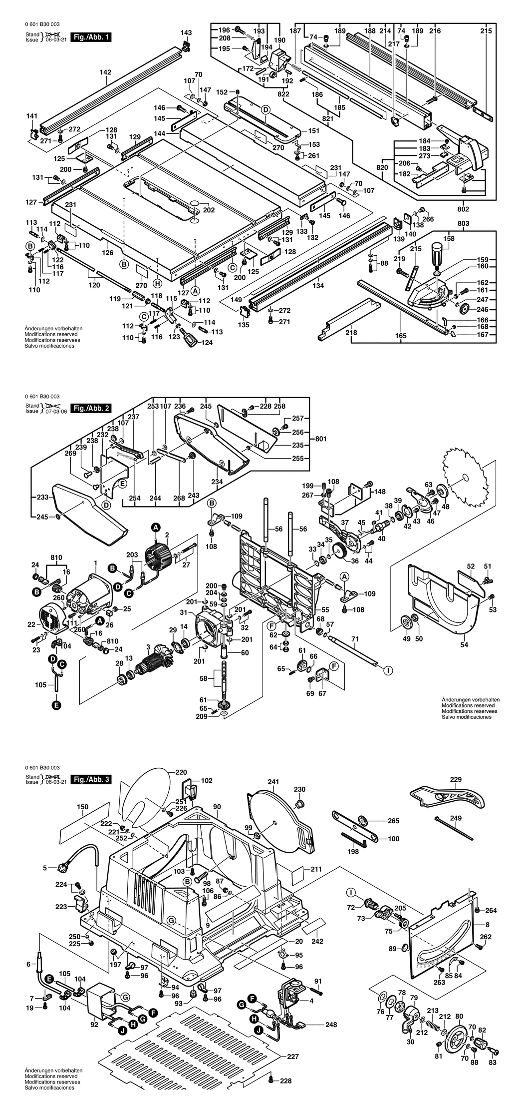 Bosch GTS 10 / 0601B30041 / GB 110 Volt Spare Parts