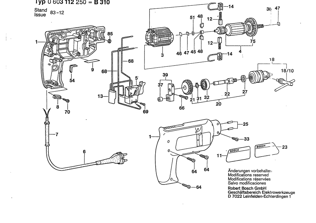Bosch B 310 / 0603112250 / I 220 Volt Spare Parts