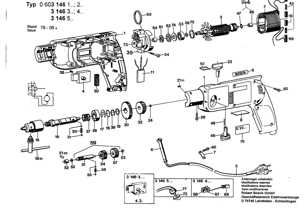 Bosch E 23 SB / 0603146103 / EU 220 Volt Spare Parts