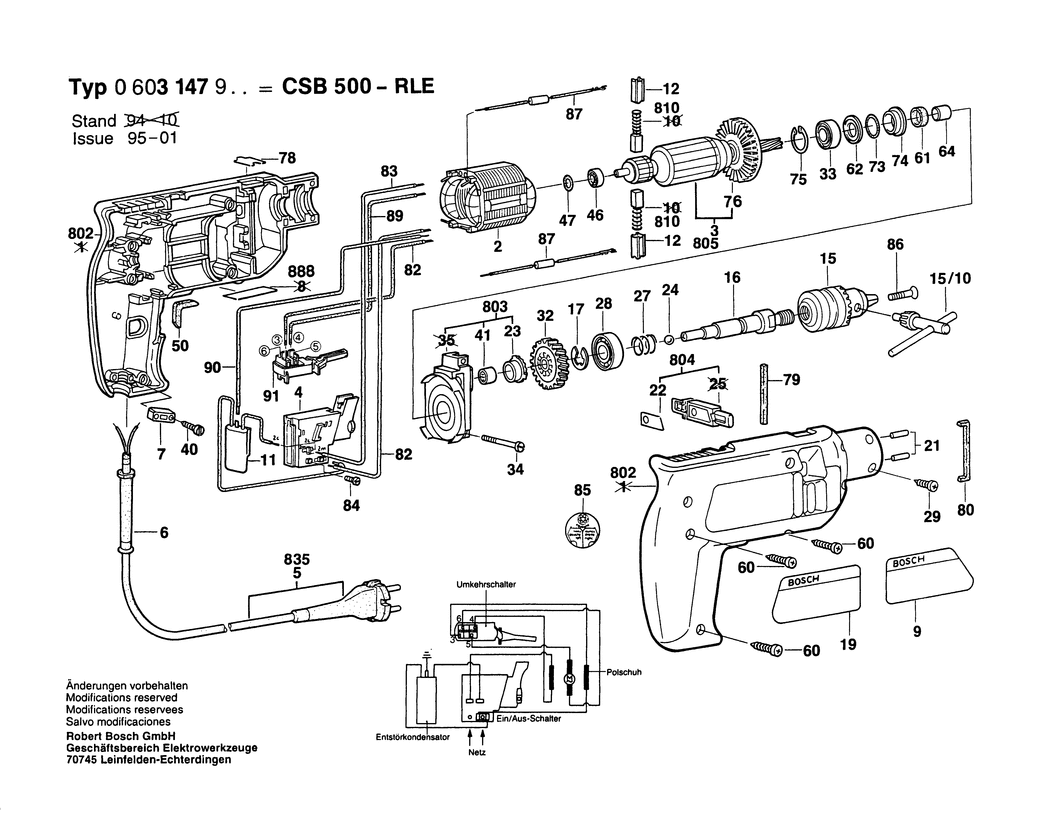 Bosch CSB 500-RLE / 0603147942 / GB 240 Volt Spare Parts