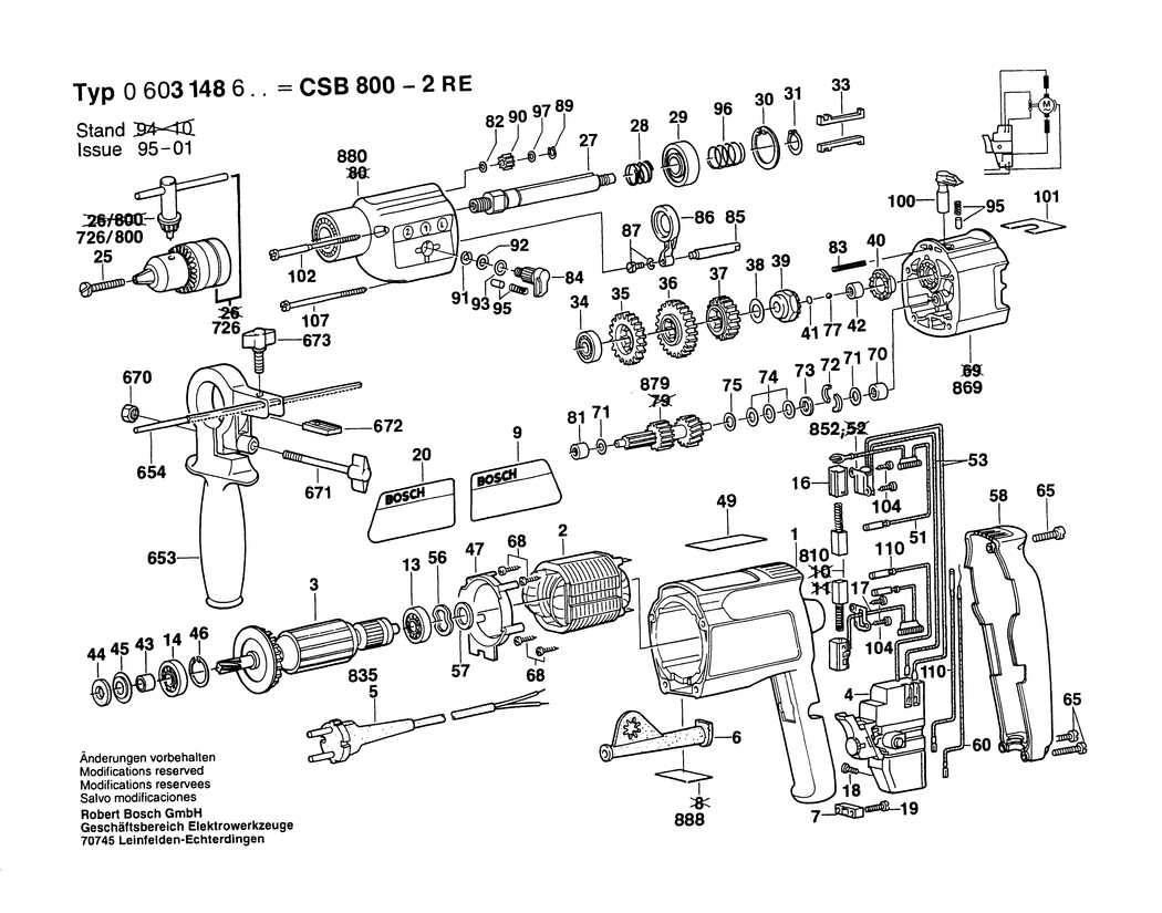 Bosch CSB 800-2 RE / 0603148632 / CH 220 Volt Spare Parts