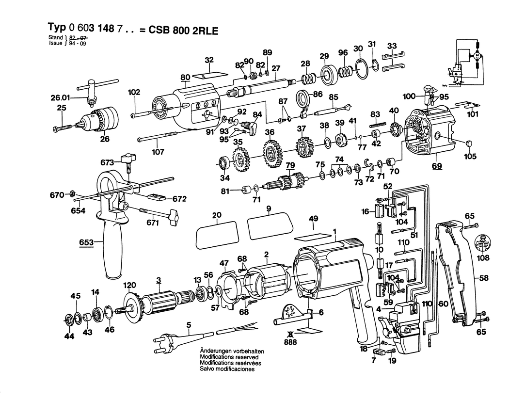 Bosch CSB 800-2 RLE / 0603148703 / EU 220 Volt Spare Parts