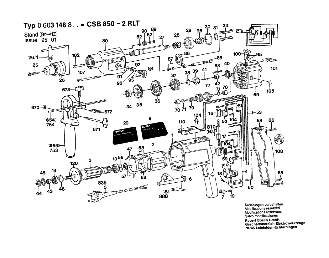 Bosch CSB 850-2 RLT / 0603148842 / GB 240 Volt Spare Parts