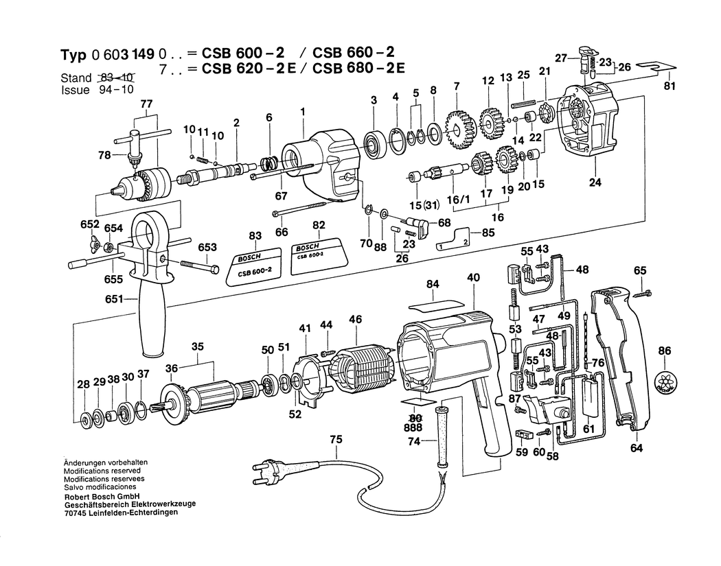 Bosch CSB 660-2 / 0603149042 / GB 240 Volt Spare Parts