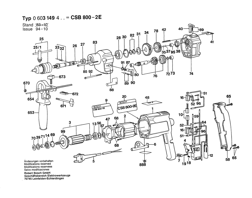 Bosch CSB 800-2 E / 0603149432 / CH 220 Volt Spare Parts