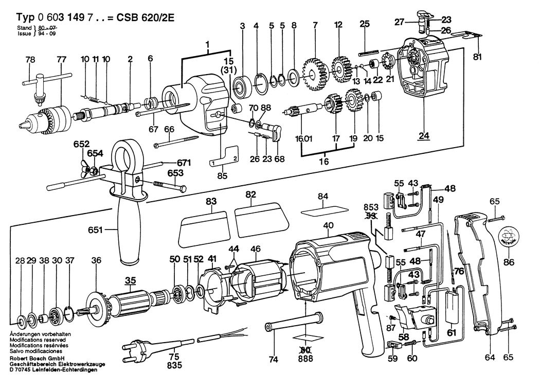 Bosch CSB 620-2 E / 0603149750 / I 220 Volt Spare Parts