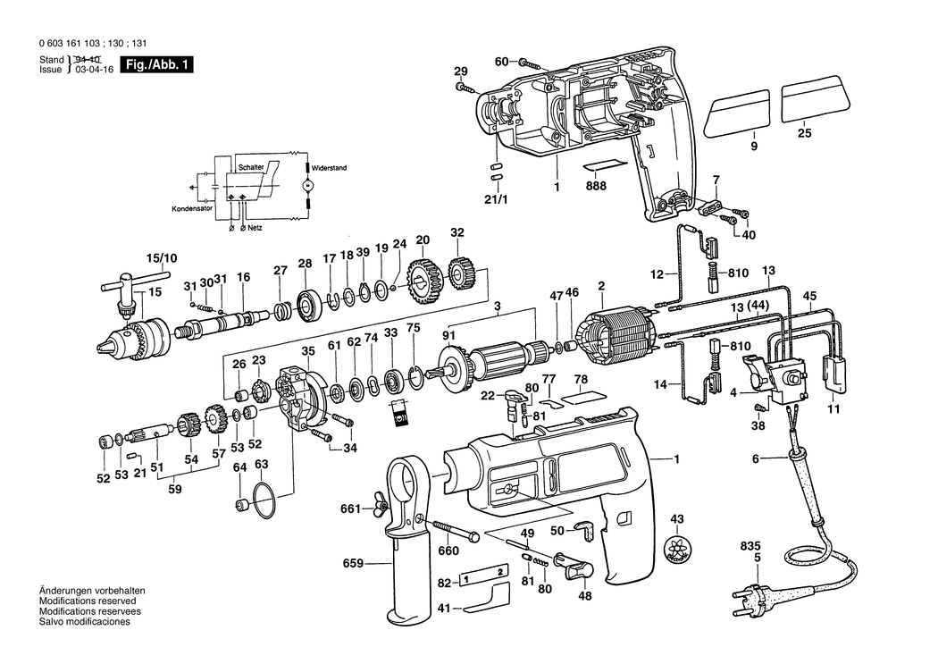 Bosch CSB 460-2 / 0603161132 / CH 220 Volt Spare Parts