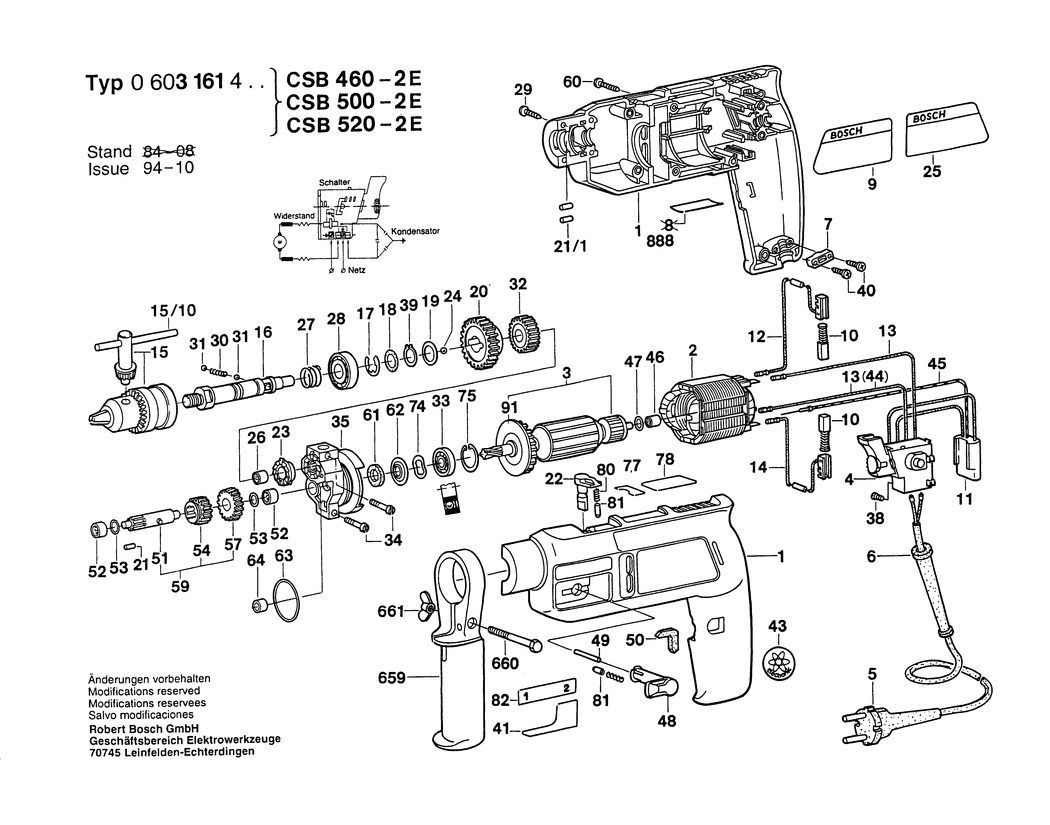 Bosch CSB 520-2E / 0603161450 / I 220 Volt Spare Parts
