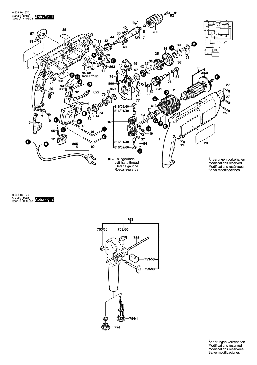 Bosch CSB 650-2 RE / 0603161677 / I 230 Volt Spare Parts