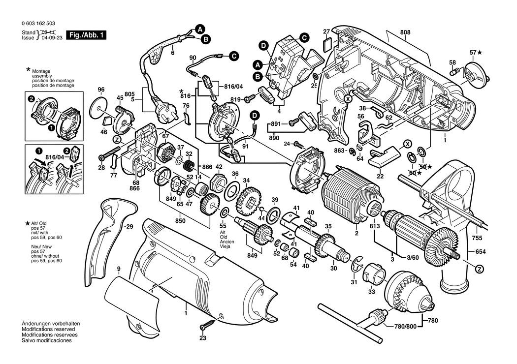 Bosch PSB 750-2 RE / 0603162550 / I 230 Volt Spare Parts