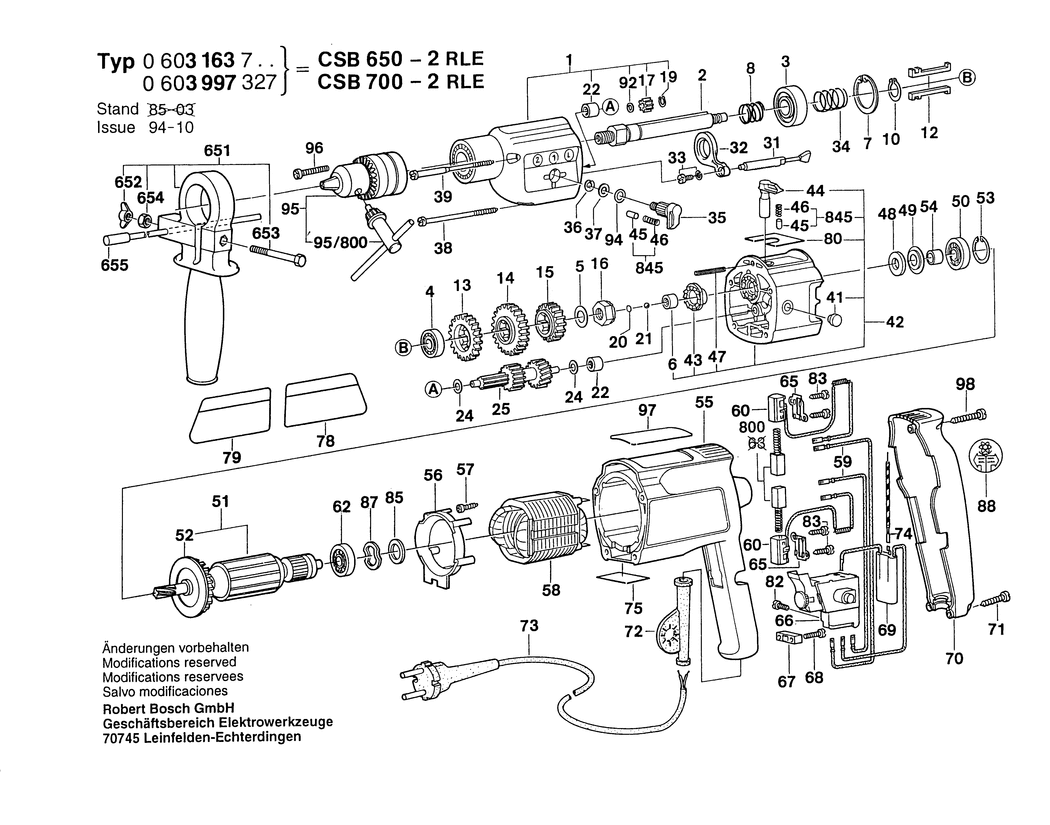 Bosch CSB 650-2 RLE / 0603163750 / I 220 Volt Spare Parts