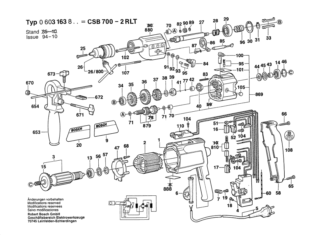 Bosch CSB 700-2 RLT / 0603163842 / GB 240 Volt Spare Parts