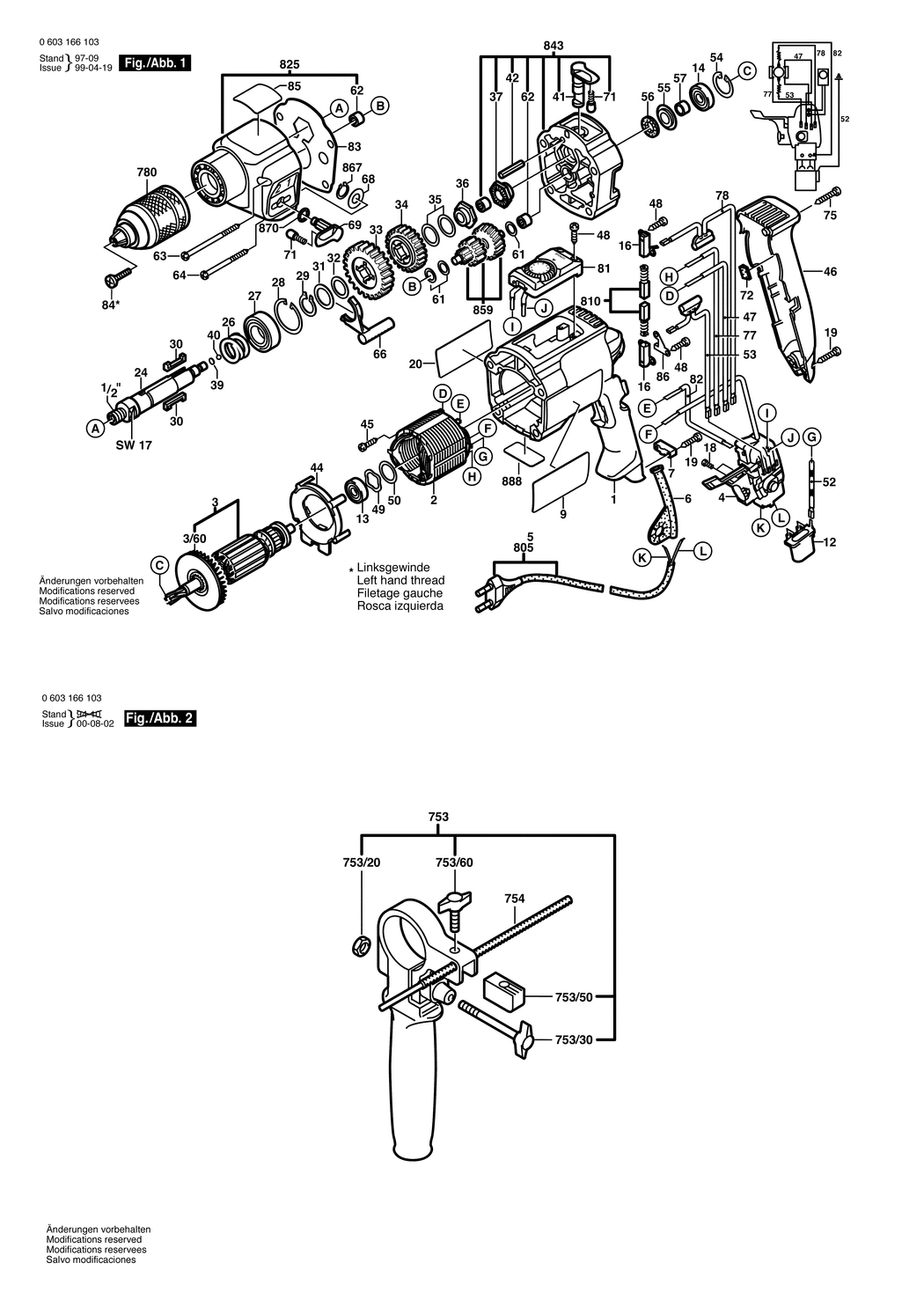 Bosch CSB 1000-2 RET / 0603166132 / CH 230 Volt Spare Parts