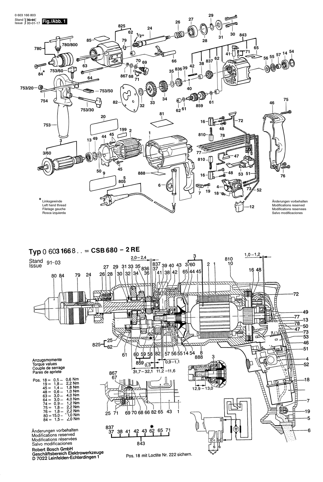 Bosch CSB 680-2 RE / 0603166850 / I 230 Volt Spare Parts