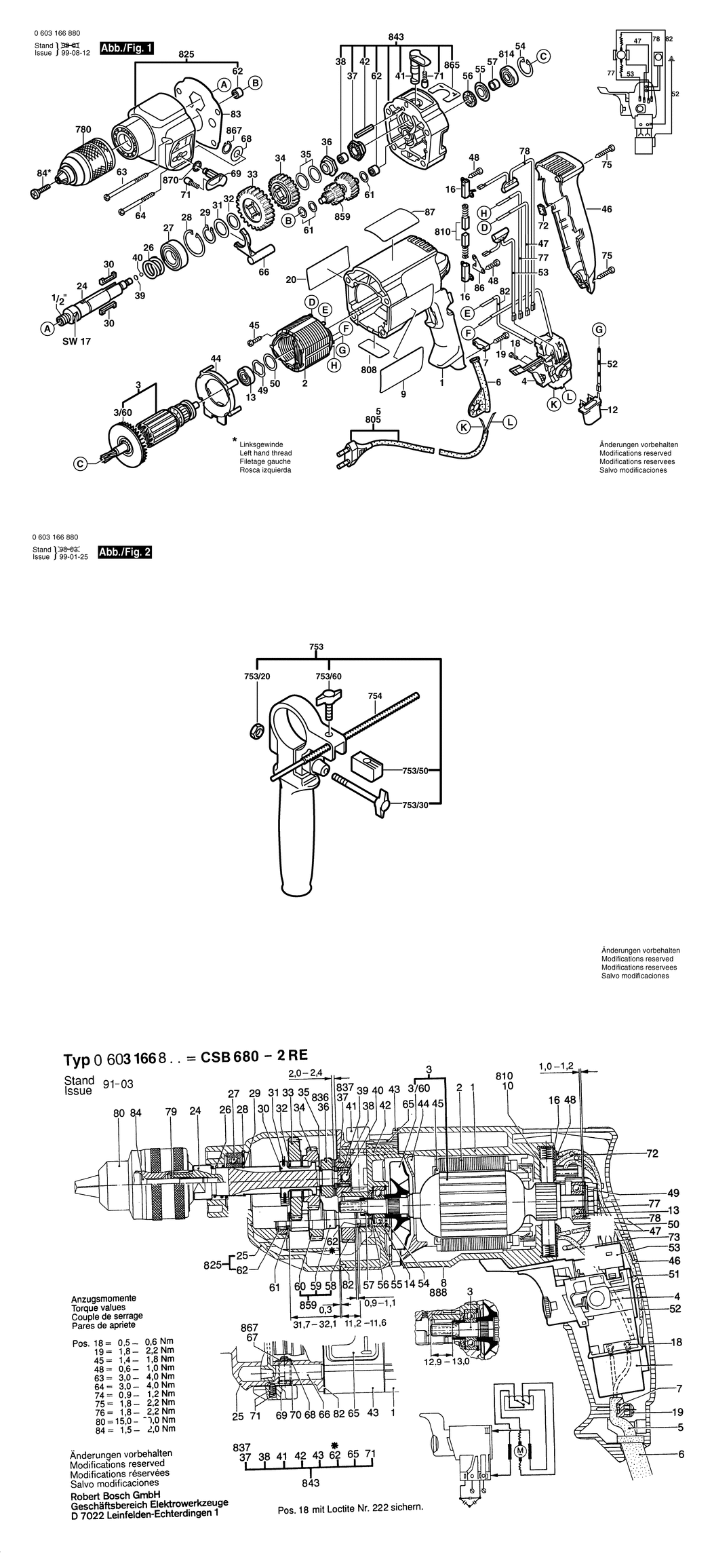 Bosch CSB 850-2 RCE / 0603166880 / EU 230 Volt Spare Parts