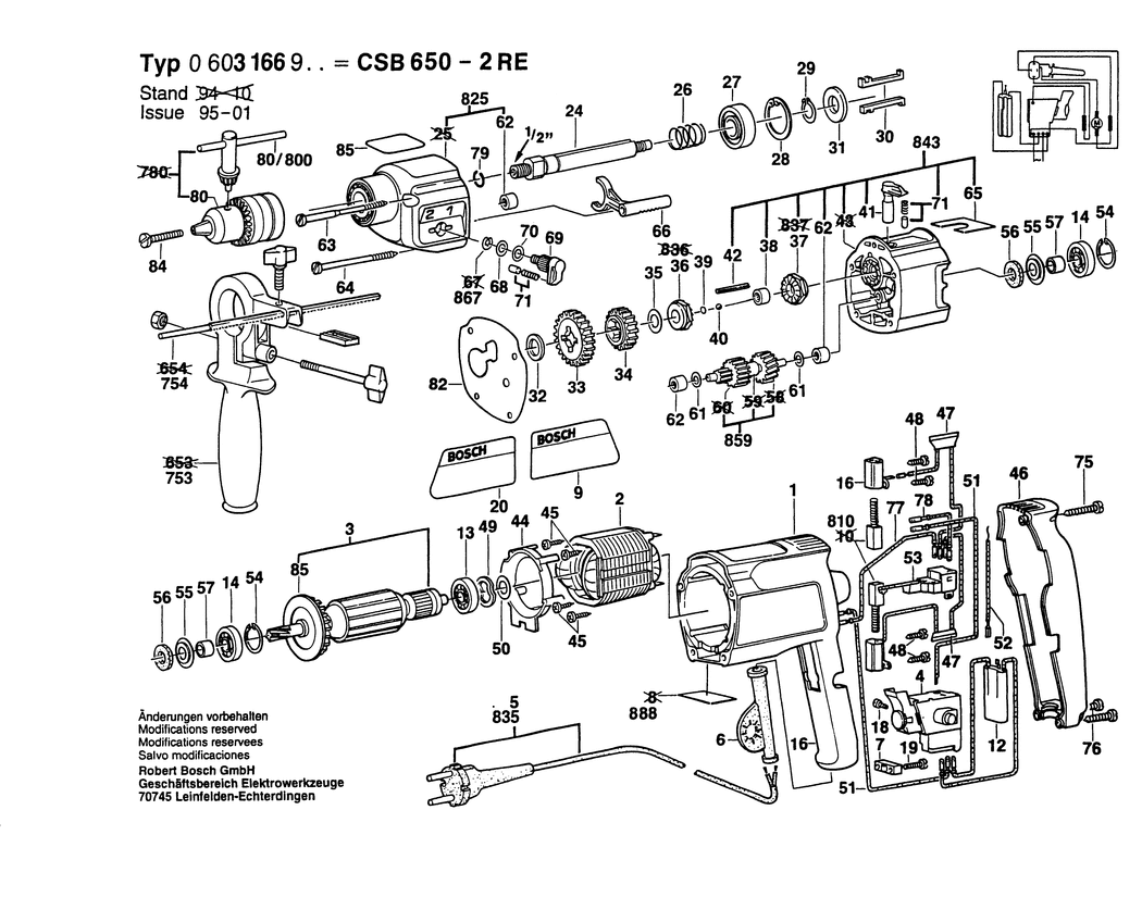 Bosch CSB 650-2 RE / 0603166903 / EU 220 Volt Spare Parts