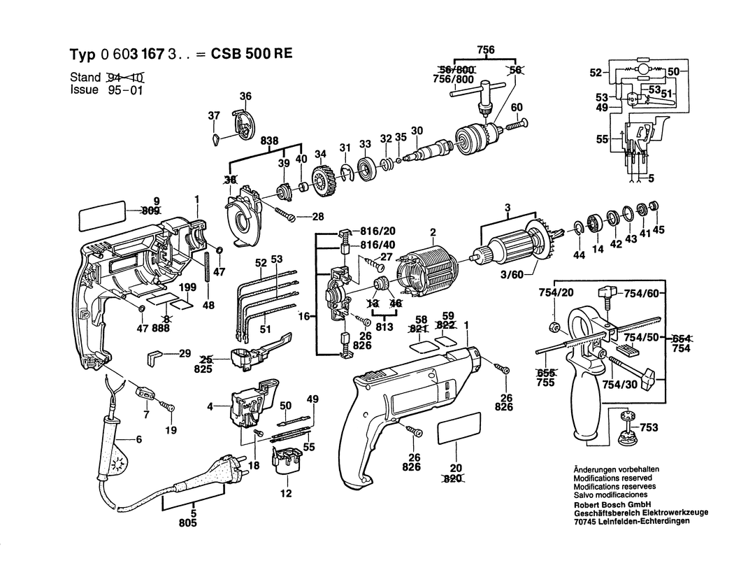 Bosch CSB 500 RE / 0603167342 / GB 230 Volt Spare Parts