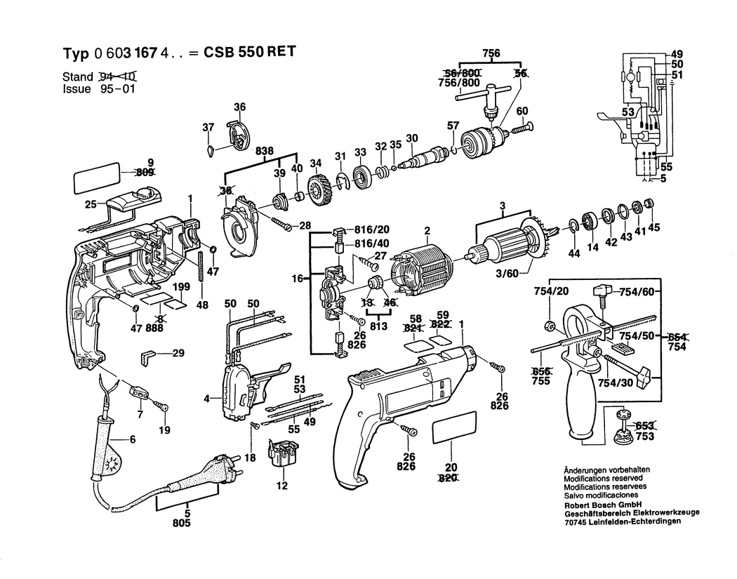 Bosch CSB 550 RET / 0603167442 / GB 230 Volt Spare Parts
