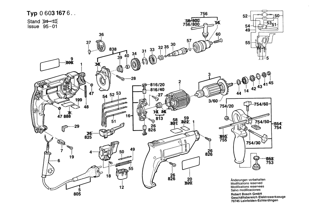 Bosch CSB 550 RE / 0603167650 / I 230 Volt Spare Parts