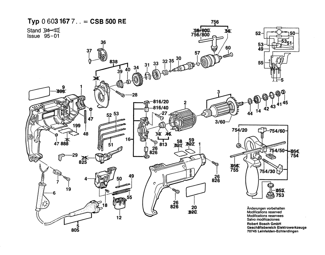 Bosch CSB 500 RE / CSB 5-13 RE / 0603167732 / CH 220 Volt Spare Parts