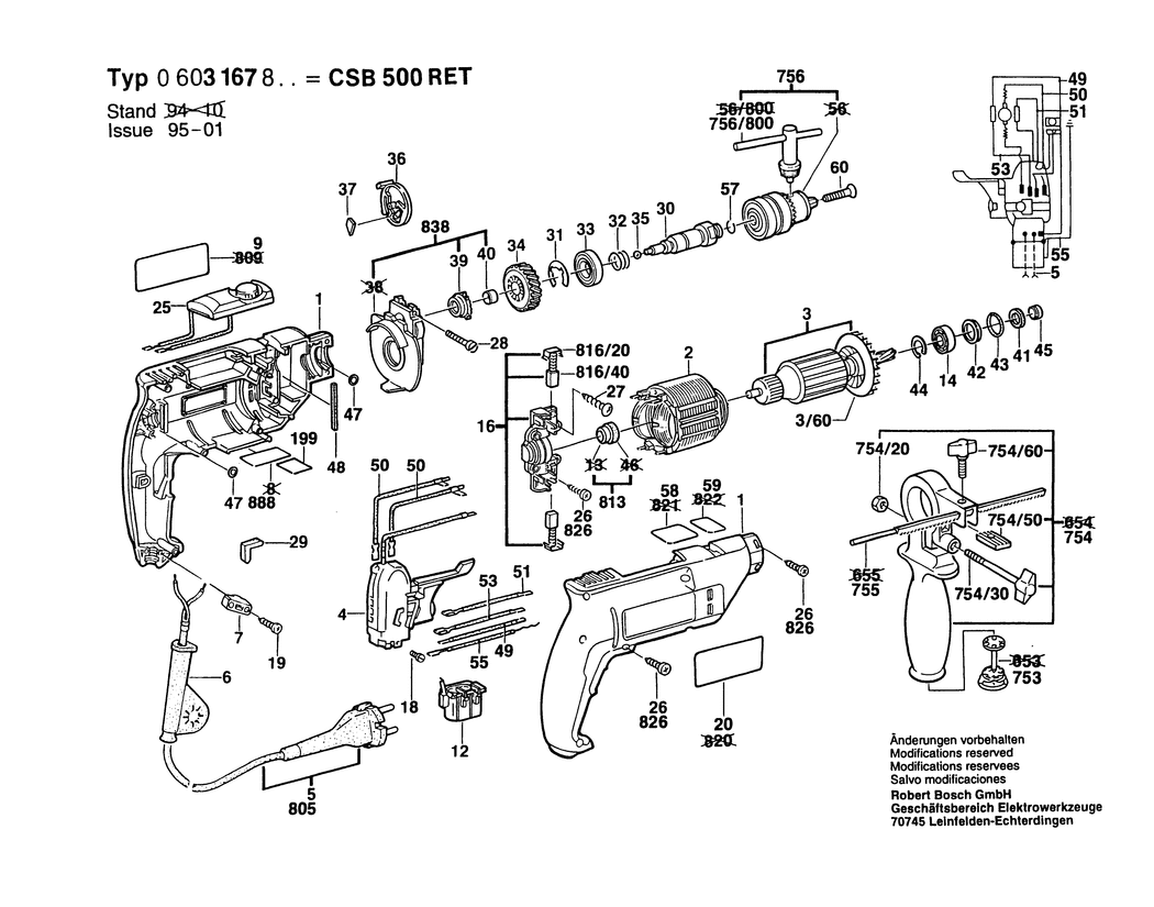 Bosch CSB 500 RET / 0603167842 / GB 240 Volt Spare Parts