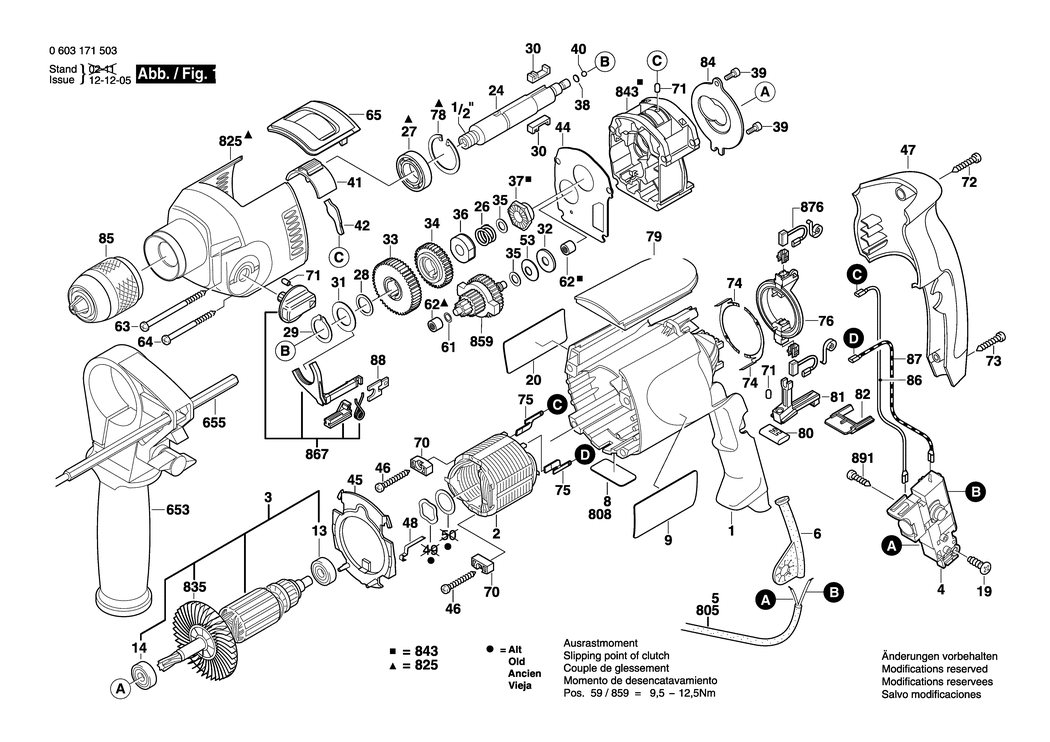 Bosch PSB 850-2 RE / 0603171503 / EU 230 Volt Spare Parts