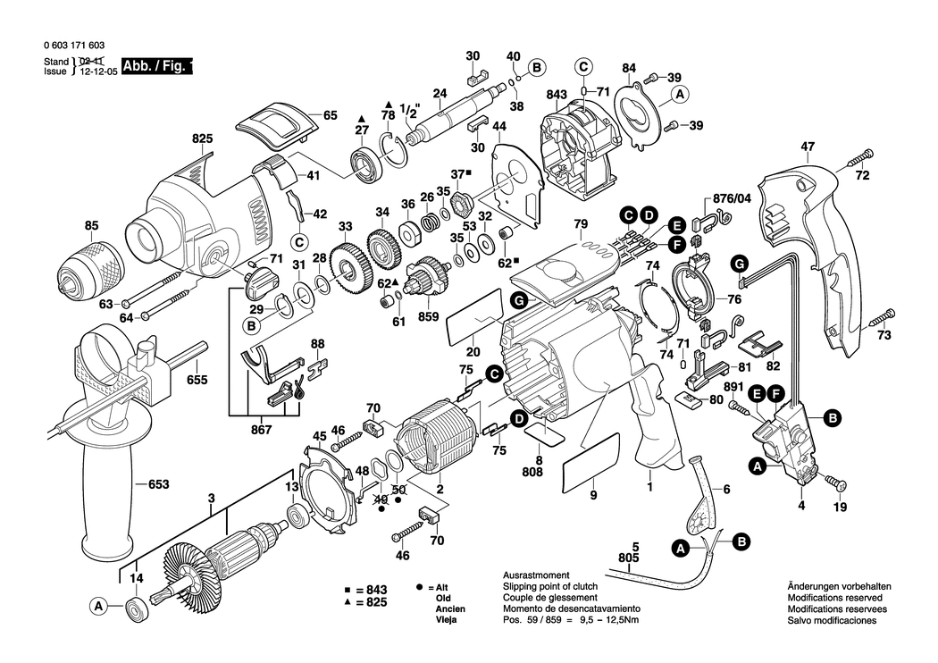 Bosch PSB 1000-2 RE / 0603171603 / EU 230 Volt Spare Parts