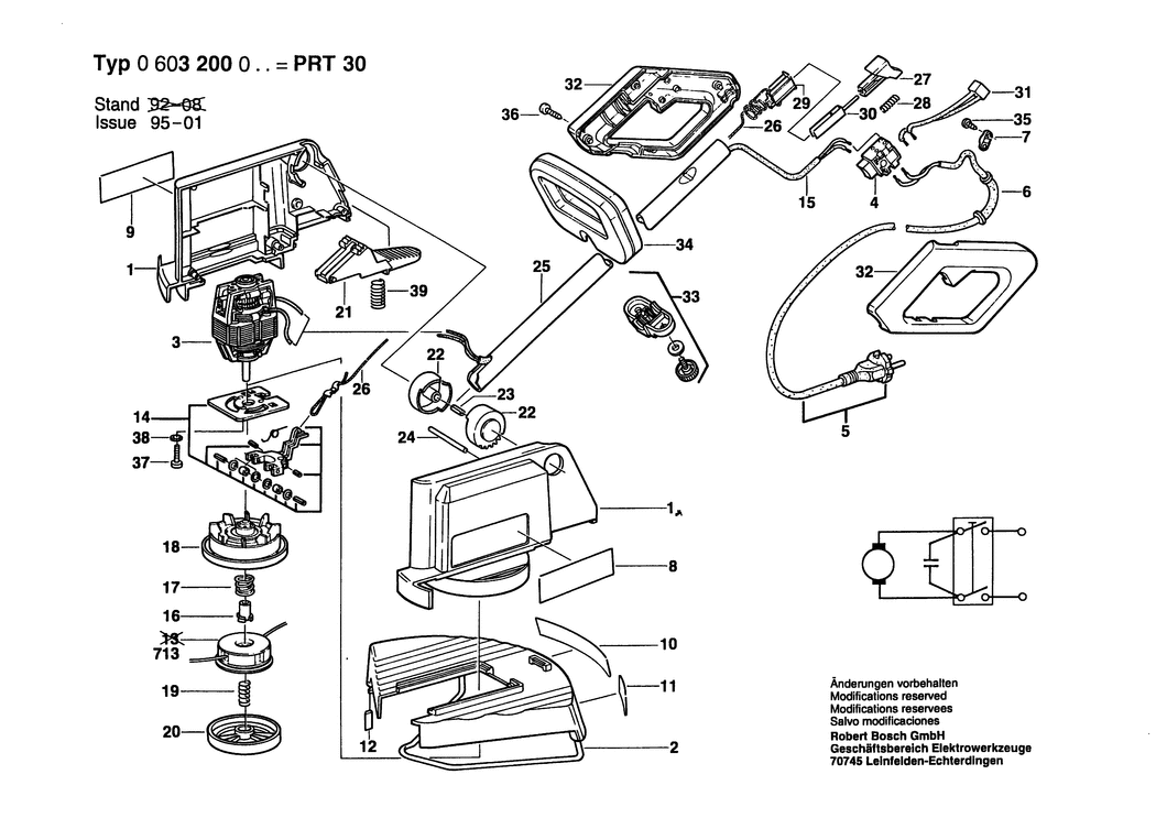 Bosch PRT 30 / 0603200032 / CH 230 Volt Spare Parts