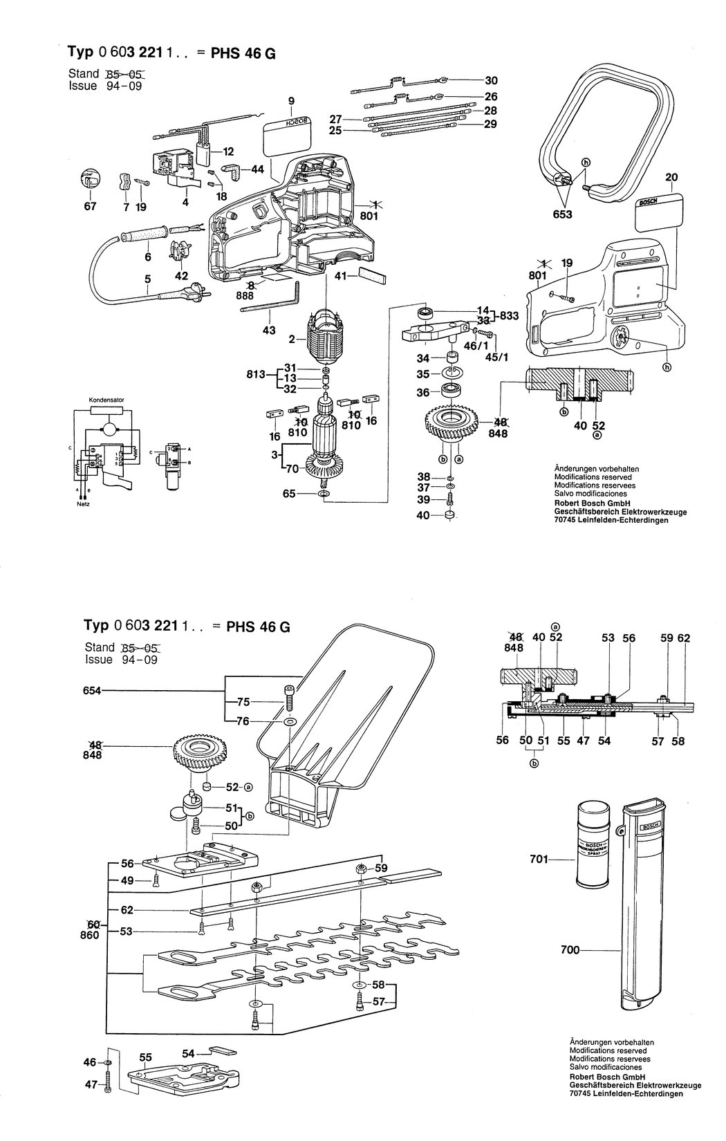 Bosch PHS 46 G / 0603221150 / I 220 Volt Spare Parts